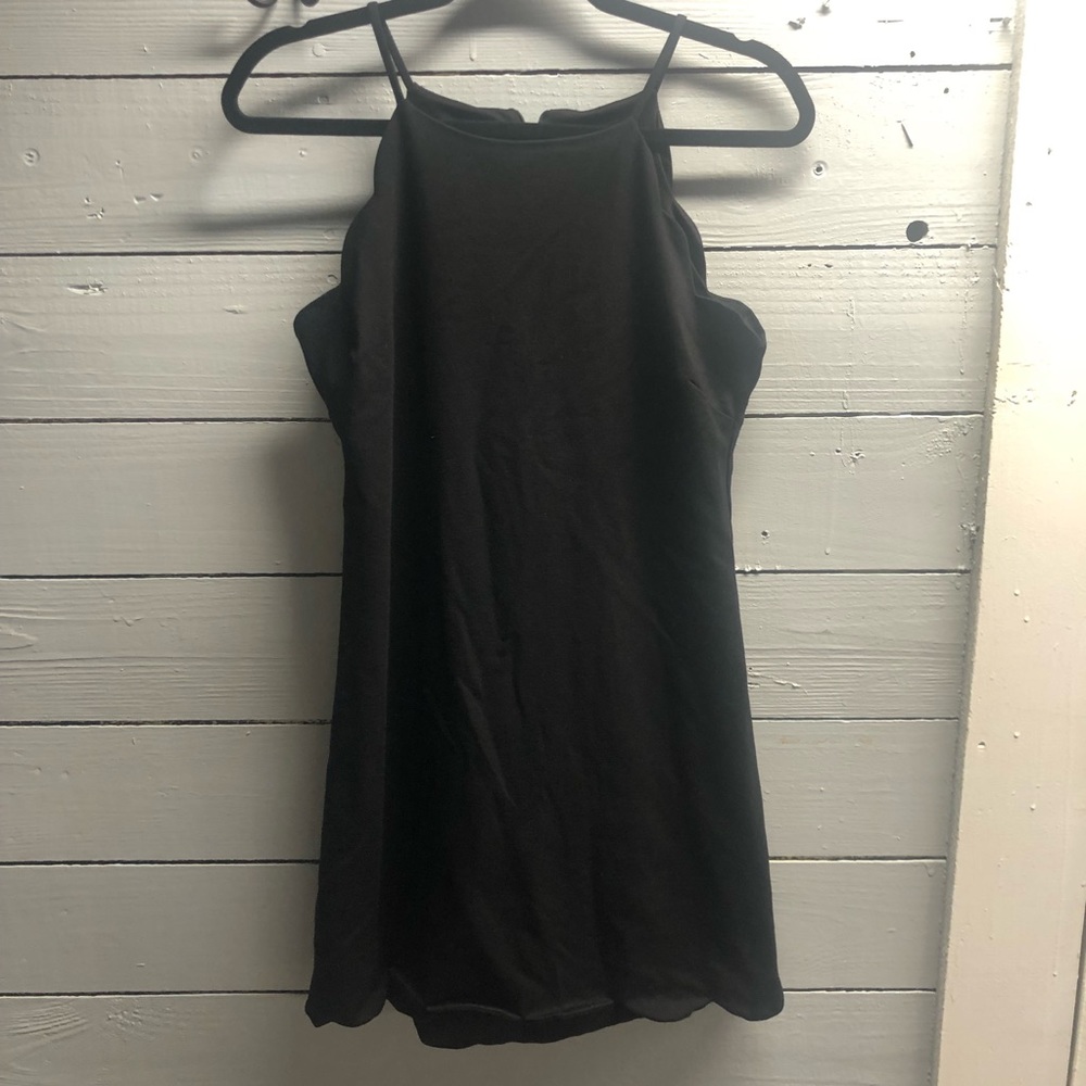 Love Ady Womens Halter Neckline Scalloped Hem Midi Dress Black Medium
